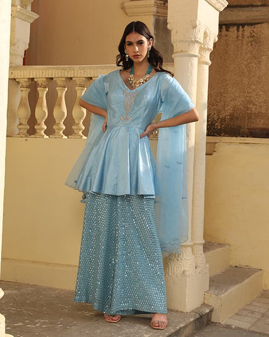 Embroidered Silk Blue Suit