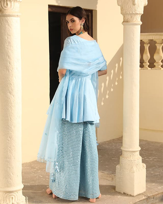 Embroidered Silk Blue Suit