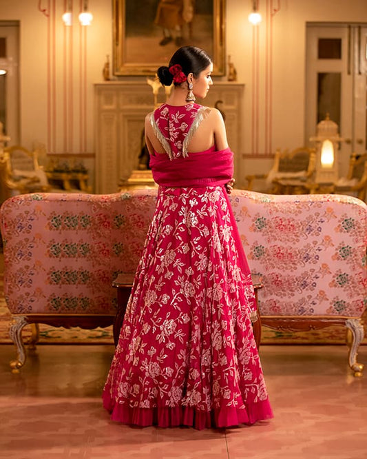 Embelished Silk Net Pink Lehenga