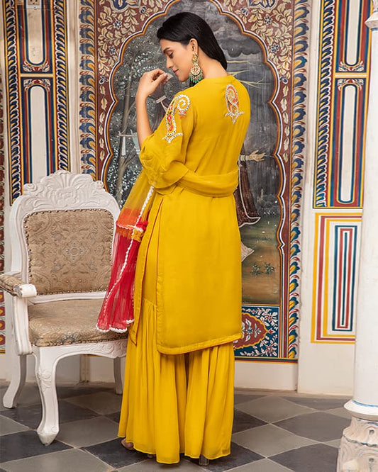 Embroidered Georgette Yellow Suit