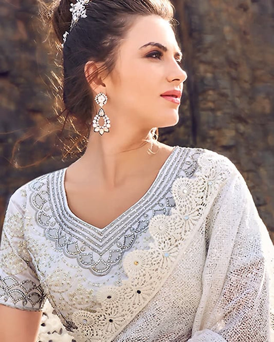 Embroidered Georgette Beige Saree